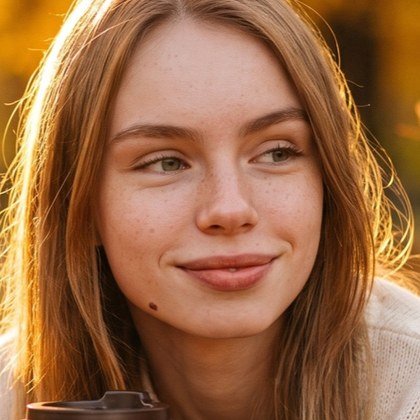 Nano Banana Pro крупно: крупная родинка на левой щеке у линии челюсти